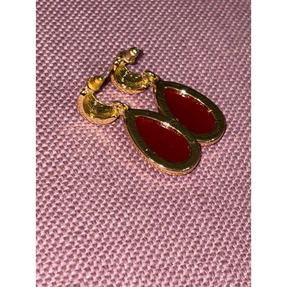 Gold Teardrop Red Stone Earrings